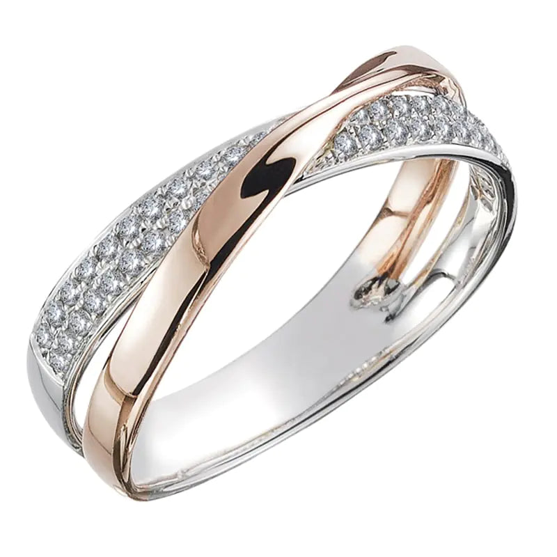 X-Shaped Two-Tone Zircon Copper Ring for Women