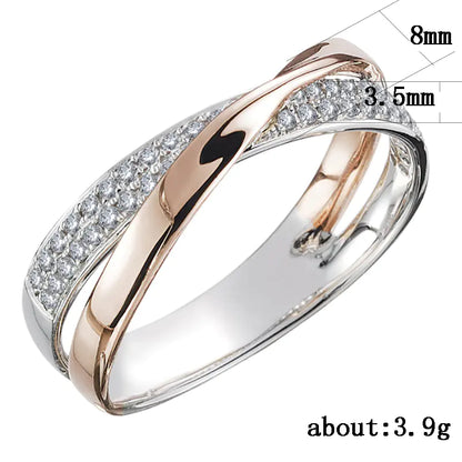 X-Shaped Two-Tone Zircon Copper Ring for Women
